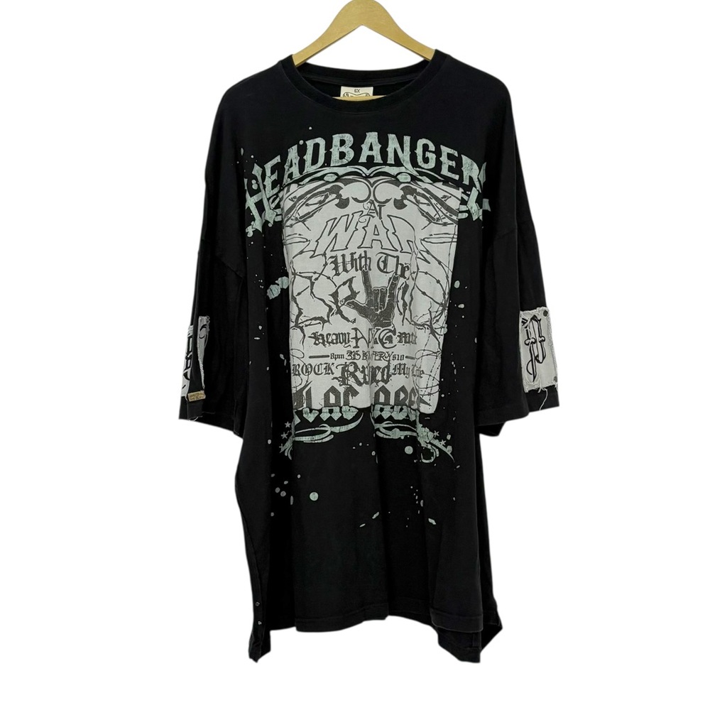 Black Label Men’s Size 6X Black White Grunge Punk Band Style Tee Shirt Goth